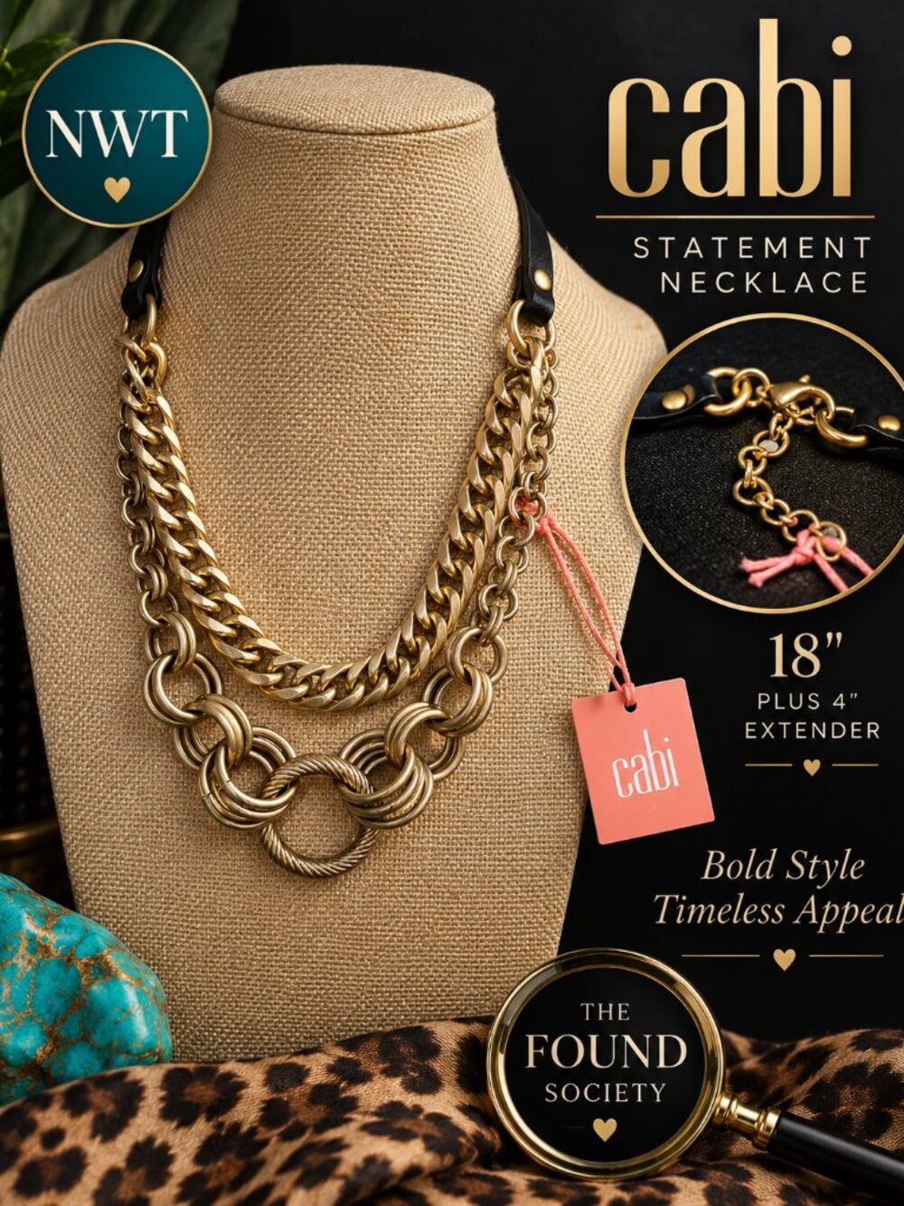 CAbi Harness Ring Statement Necklace #2203 – NWT
